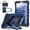 Navy Blue+Black, variant on Case for Samsung Galaxy Tab A9 8.7 Inch 2023 Model (SM-X110/X115/X117) Contrast Color Multi-functional Cover With 360 Rotating Stand and Shoulder Strap