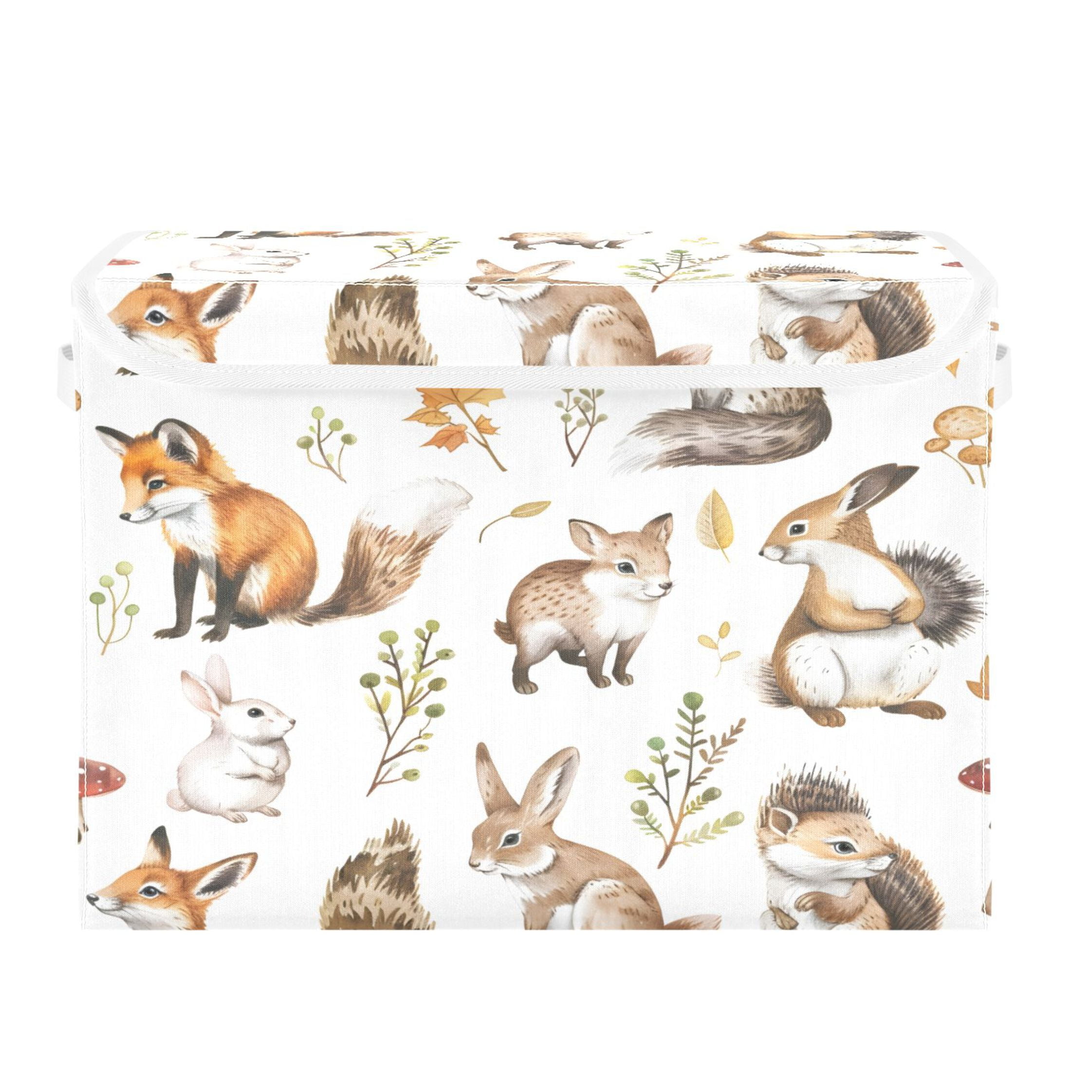 Ryvnso Cute Forest Animals Large Lidded Foldable Storage Baskets Cubes Boxes Lids Bin for Home