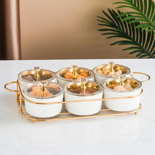Ceramic Food Server Plate W/ Lid Condiment Tray Snacks Serving