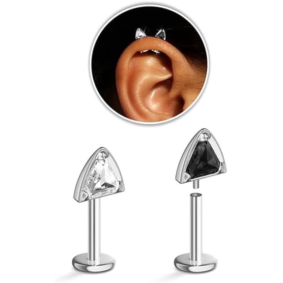 DESIGNICE 2 Pcs Stackable Cat Stud Earrings for Women,Hypoallergenic G23 Titanium 16G Stainless Steel Cartilage Earrings - Flat Back Cz Jewelry Gift for Sensitive Ears - 2 Colors