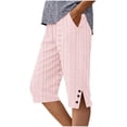 thumbnail image 3 of AHTJRT Women's Capris Summer Boho Royal Court Style Side Slit Bottoms Trousers with Pockets Drawstring Elastic Hight Waist Casual Straight Leg Capri Pants Pink XXL, 3 of 7