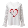 thumbnail image 2 of Moda mujer Casual impreso cuello en V encaje empalme manga larga jerseys blusa camiseta Tops Pompotops FGAJ13156, 2 of 3