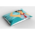 thumbnail image 2 of Ambesonne Pin up Girl Pillow Sham 2 Pack, Smiling Sailor Girl, 36"x20", Peach Blue and Scarlet, 2 of 3
