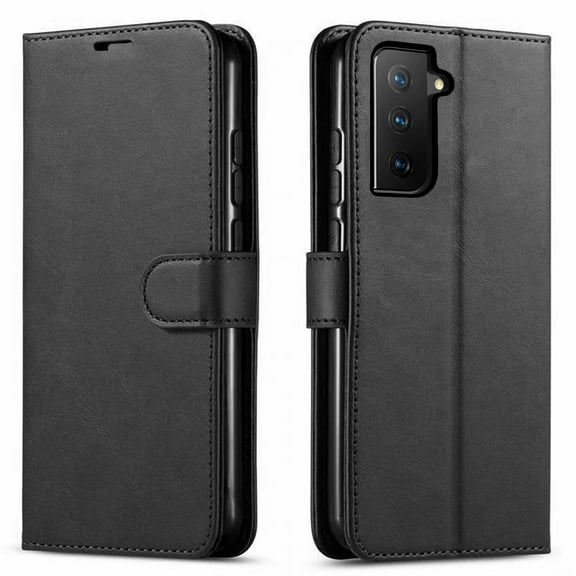 Starshop Case for Samsung Galaxy S22 Plus,  Screen Protector, Premium Leather Wallet Pocket Credit Card Slots-Black