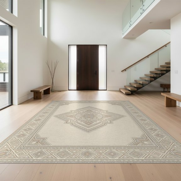 Design&I 8'x10' Washable Area Rug Solid Faded Tonal Minimalist Heathered Subtle Speckled Beige Boho Refined for King Size Bedroom, Under Bed, Sleek Flatweave Pet Friendly