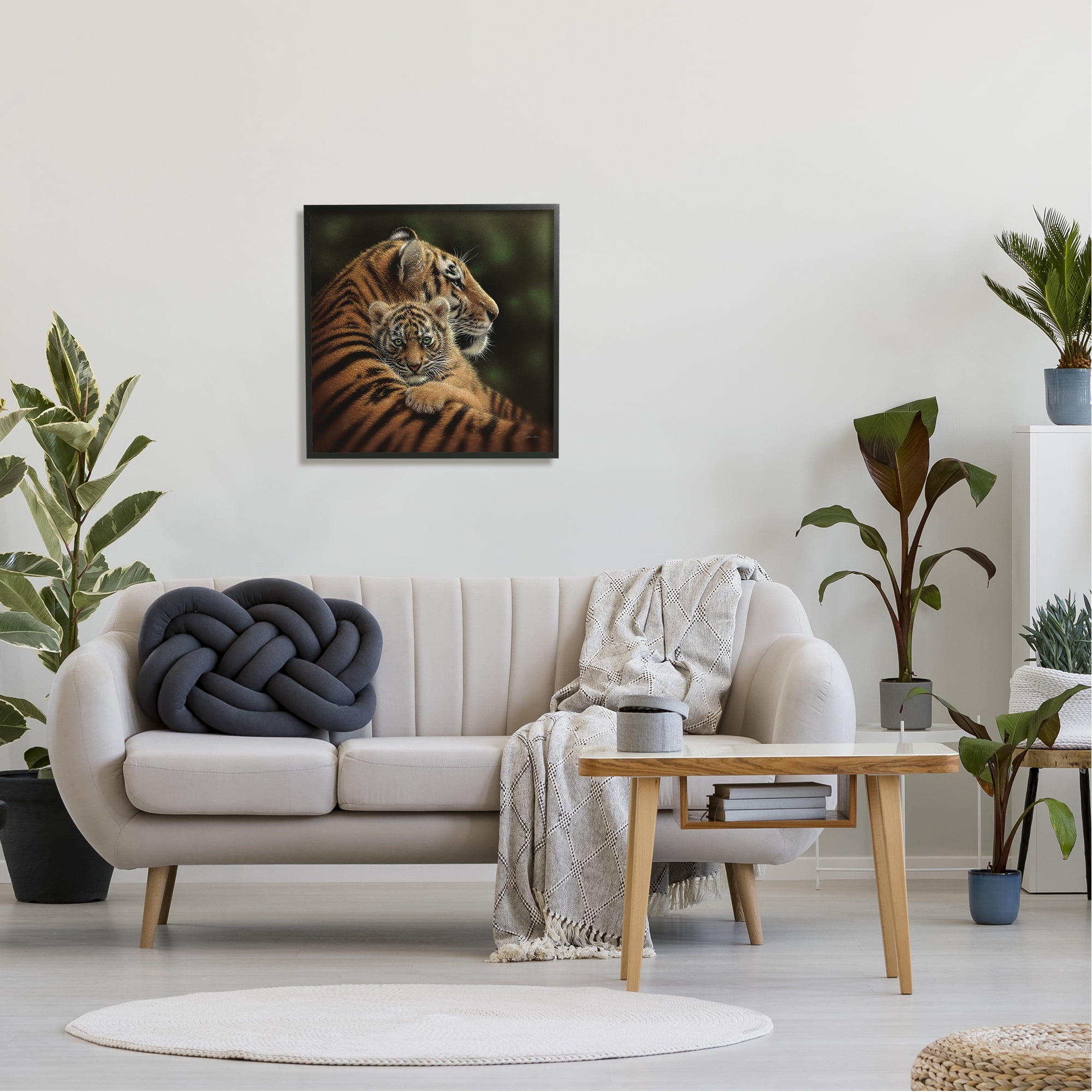 Stupell Industries Adorable Sweet Mom Tiger Holding Baby Cub Detailed Portrait , 24 x 24, Design by Collin Bogle