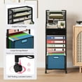 thumbnail image 4 of 10-Tier Rolling File Cart - Mesh Paper Organizer with Drawer and Hanging File Folders on Lockable Wheels, Rolling File Cabinet for Office Organization, Storage in Home, Studio, School, Black, 4 of 8