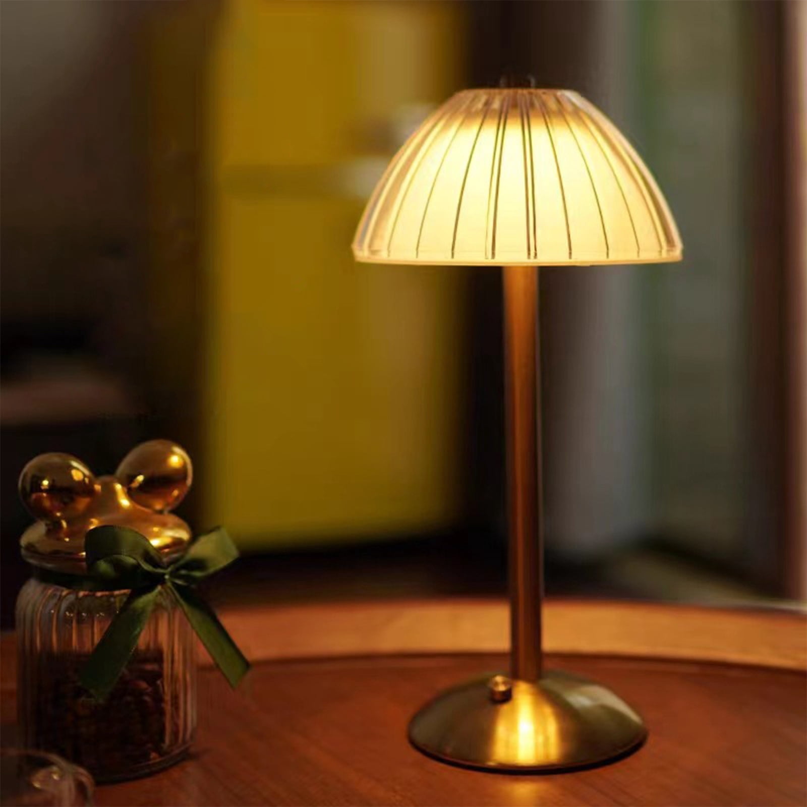 100Fens LED Portable Cordless Gold Table Lamp Touch Battery Operated Rechargeable Desk Lamp 3 Color Dimmable for Bedroom Living Room Dining