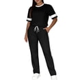 thumbnail image 3 of VBVC Women's Color Block 2 Piece Drawstring Tracksuit, Ladies' Crew Neck Top and Jogger Pants Set,Short Sleeve Loungewear Outfit For Women,Black,S-2XL, 3 of 7