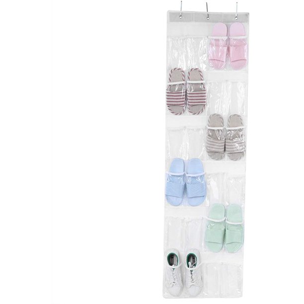 Simple Houseware 24 Pockets Large Clear Pockets Over The Door Hanging Shoe Organizer, White (56" X 22.5
