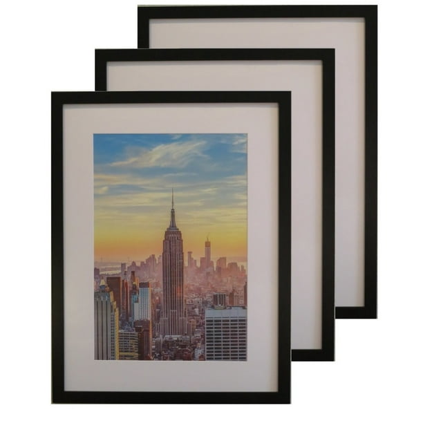 Frame Amo 18x24 Black Wood Picture Frame, White Mat for 13x19 Image, 1