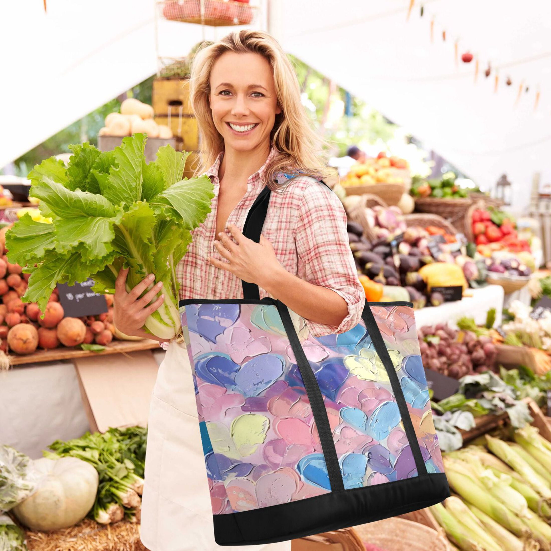 Large Hand-held Ice Pack Picnic Bag Insulation and Refrigeration Suitable for Shopping Picnics and Camping Pink Heart