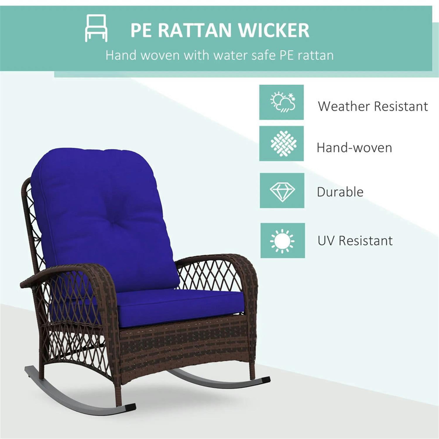 Demi Bonn Outdoor PE Rattan Wicker Recliner with Soft Pillow, Garden Relaxing Swing Chair, Durable Lounge Seat Furniture for Patio, Garden, Blue