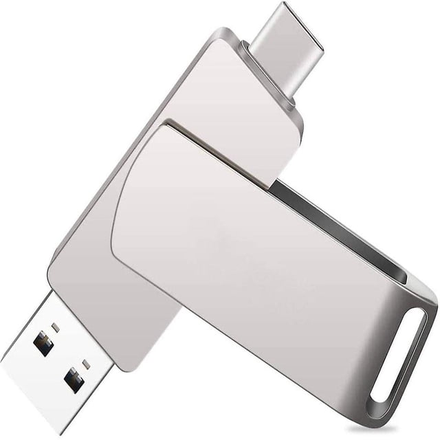 style1 Unidad flash USB tipo C, unidad flash U USB 3.0 dos en uno (puerto USB+tipo C), unidad flash USB tipo C (64 g) plateada