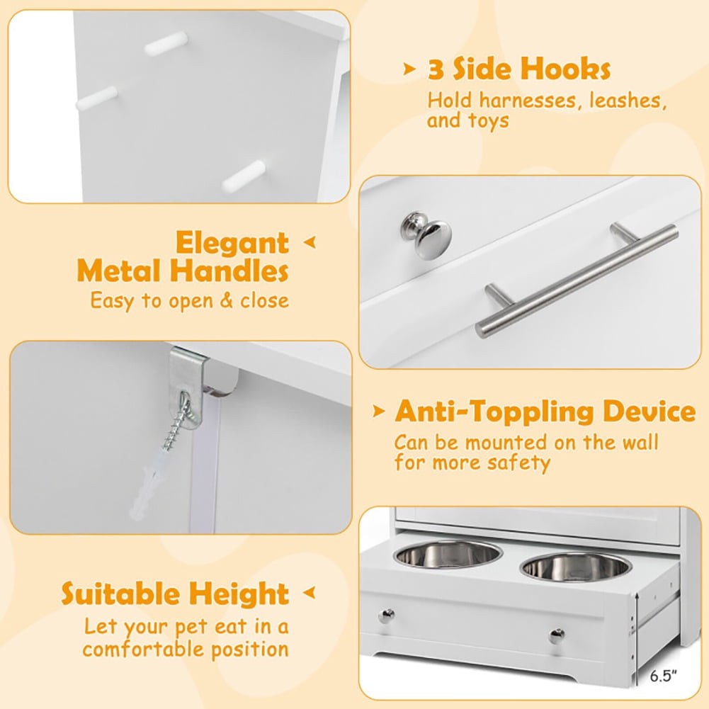 Barara King Pet Feeder Station with Stainless Steel Bowl-White