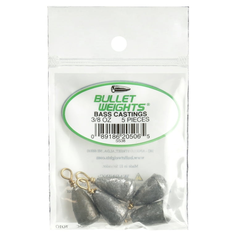 Bullet Weights® SS38-24 Lead Bass Casting Size 7, 3/8 oz Fishing Weights, 5  sinkers