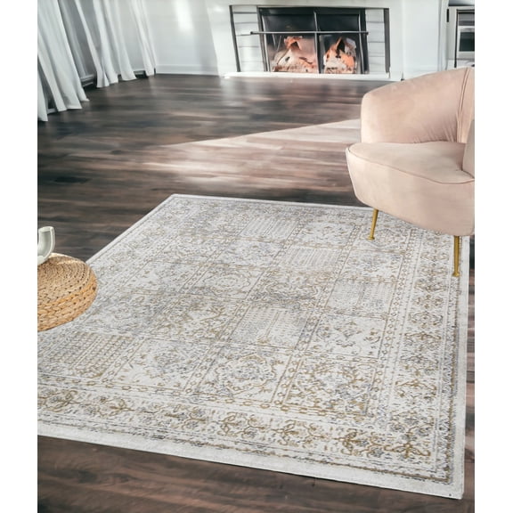 HomeRoots 555368 5 x 8 ft. Ivory Oriental Distressed Rectangle Area Rug with Fringe