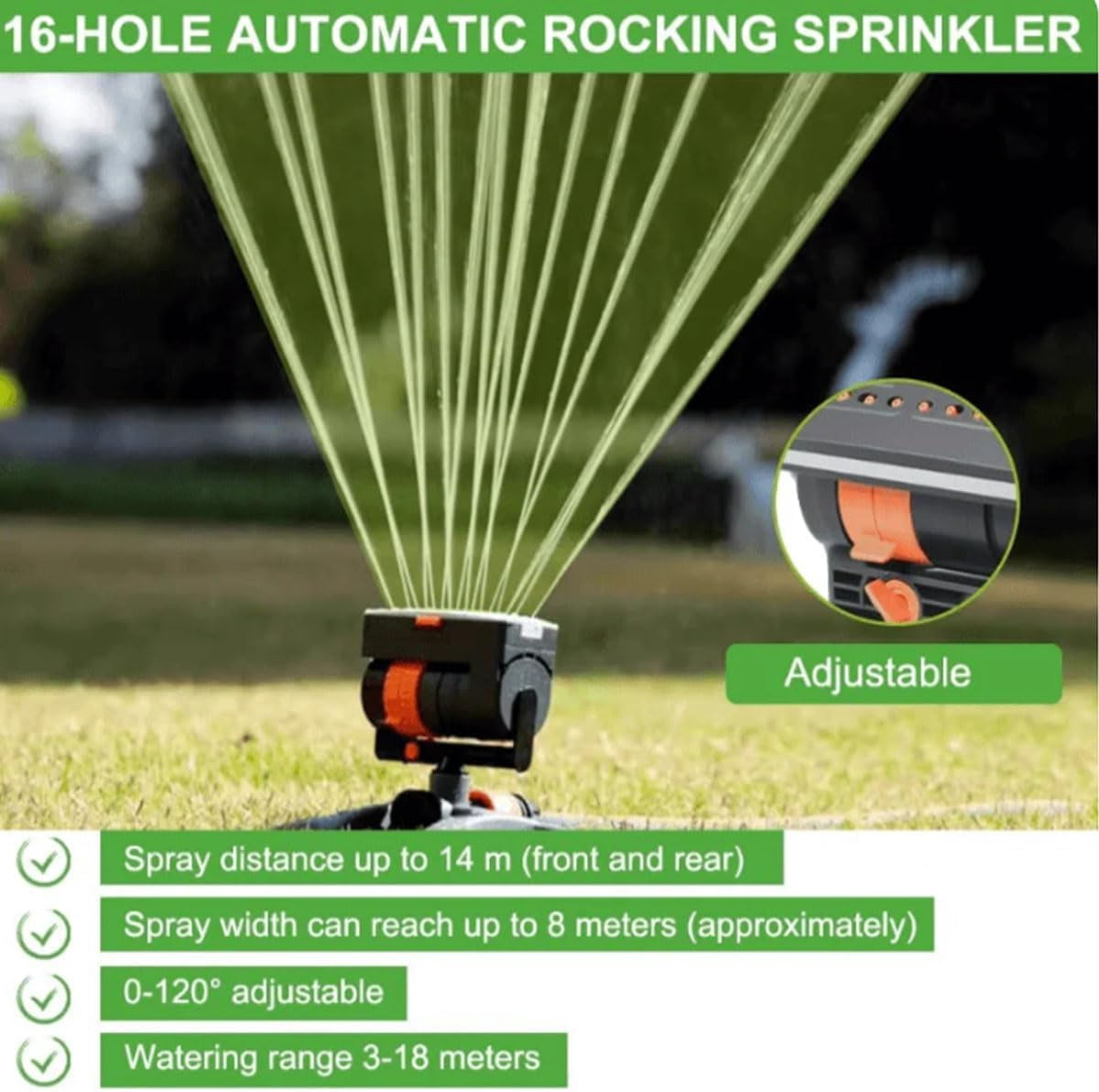 16-Nozzle Oscillating Sprinkler with Dual-Zone Sprinkler Water Timer, Adjustable Garden Sprinkler Watering System, 360° 16-Hole Automatic Rocking Sprinkler (Ground-Insert, Sprinklers)