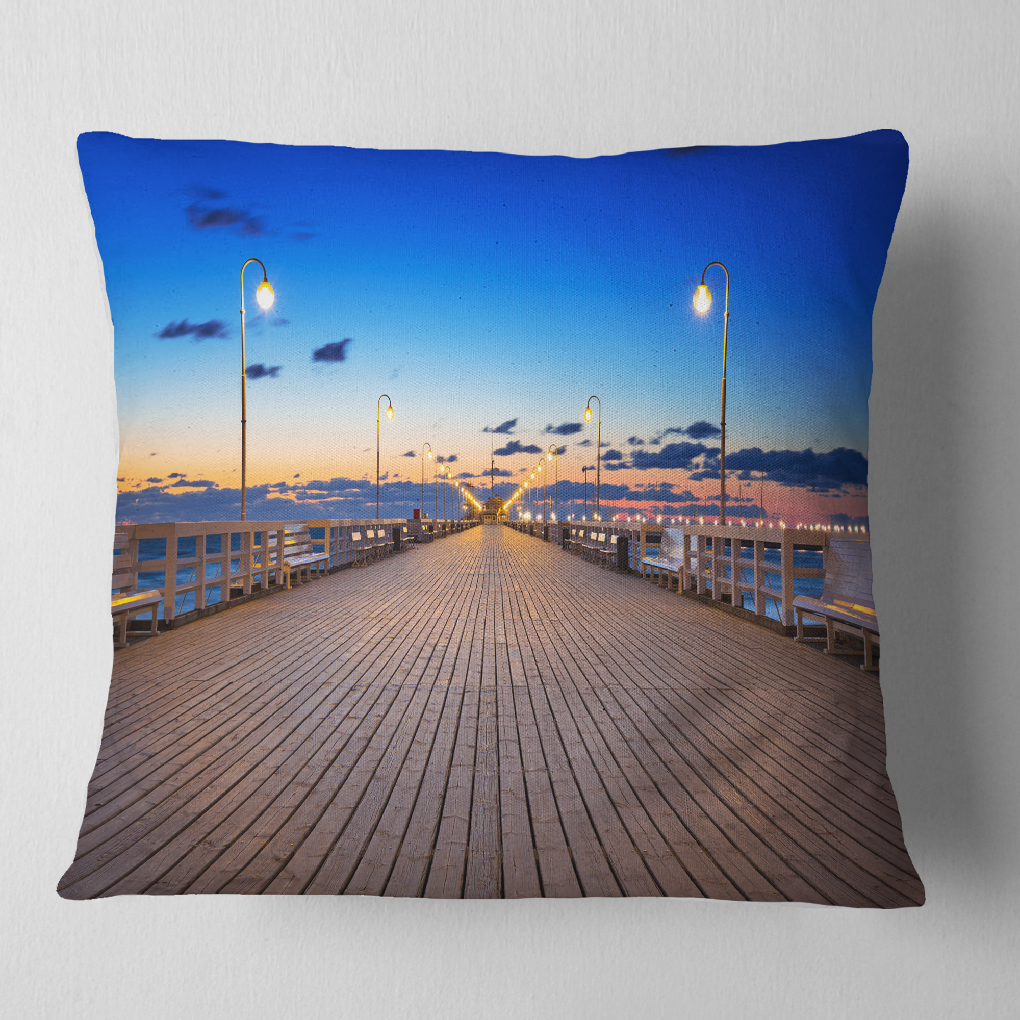 Designart Molo in Sopot at Baltic Sea - Sea Bridge Throw Pillow - 18x18