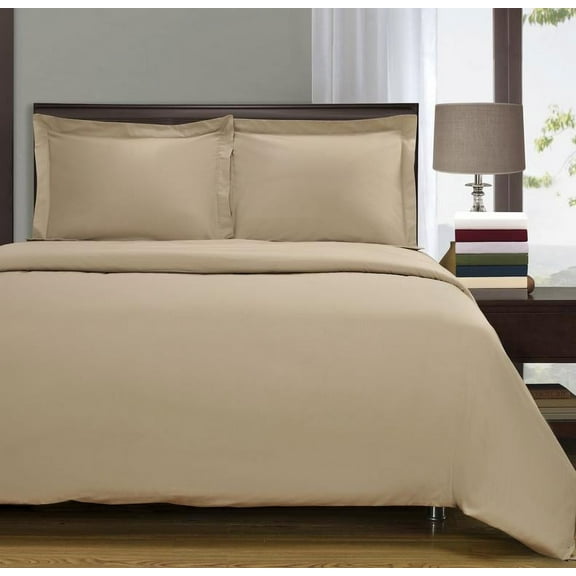 100% Cotton Percale Matte Finish Duvet Cover and Pillow Sham Set Tan / Twin