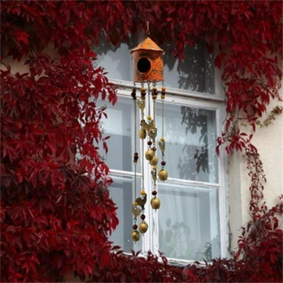 Metrotex Designs 62092 Fiesta Bird House Bell Wind Chime, Orange