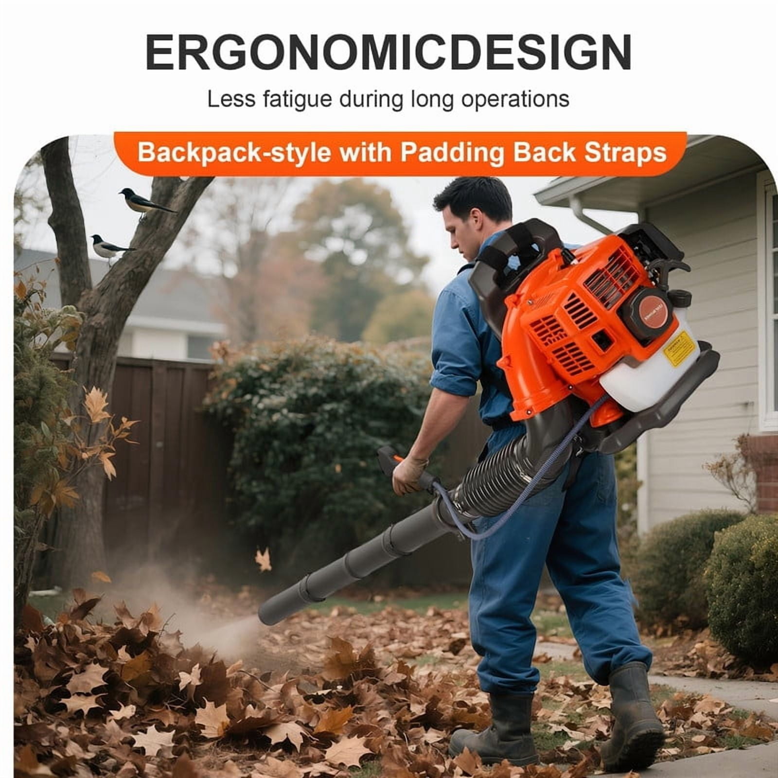 52CC Gas Backpack Leaf Blower – 1.7HP 2-Cycle Gas Leaf Blower, 550CFM High-Velocity, 200MPH High Airflow, Powerful Clearing Performance and Ergonomic Harness System