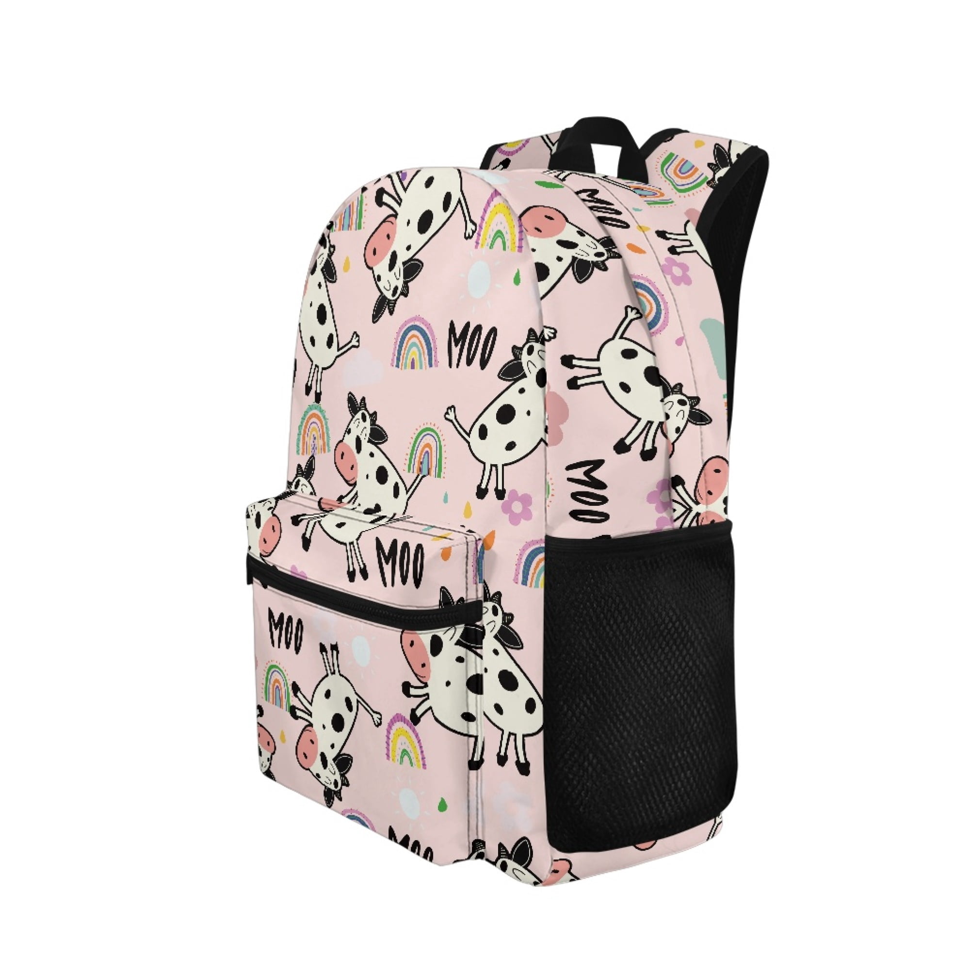 Uourmeti Cute Daily Backpack with Cow Rainbow Moo Design - Great for School Campus and Outdoor Travel