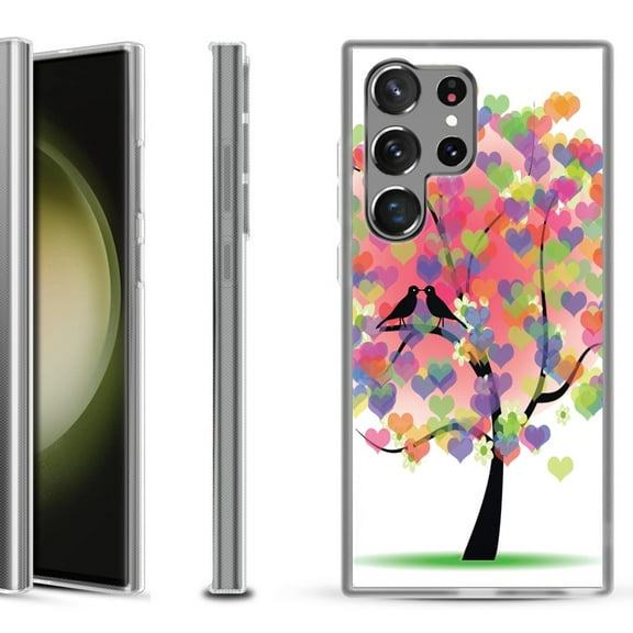 Shockproof Gel Phone Case for Samsung Galaxy S23 Ultra 5G, by OneToughShield ® - Color Hearts Tree