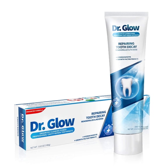 Dr. Glow Adult Hydroxyapatite Toothpaste, Fluoride Free Formula for Enamel Strengthening & Remineralization, Anticavity Protection, Sensitive Teeth Support, Mint Flavor
