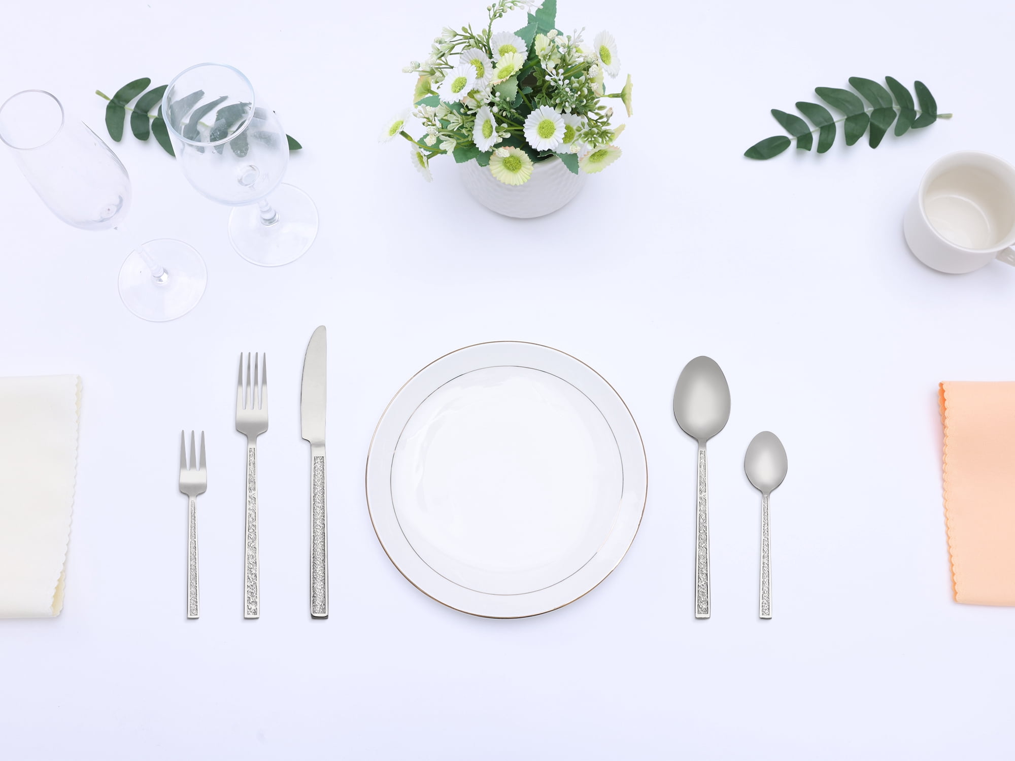 Unique Bargains 20 Pieces Stainless Steel with Texture Flatware Set for 4 Silver