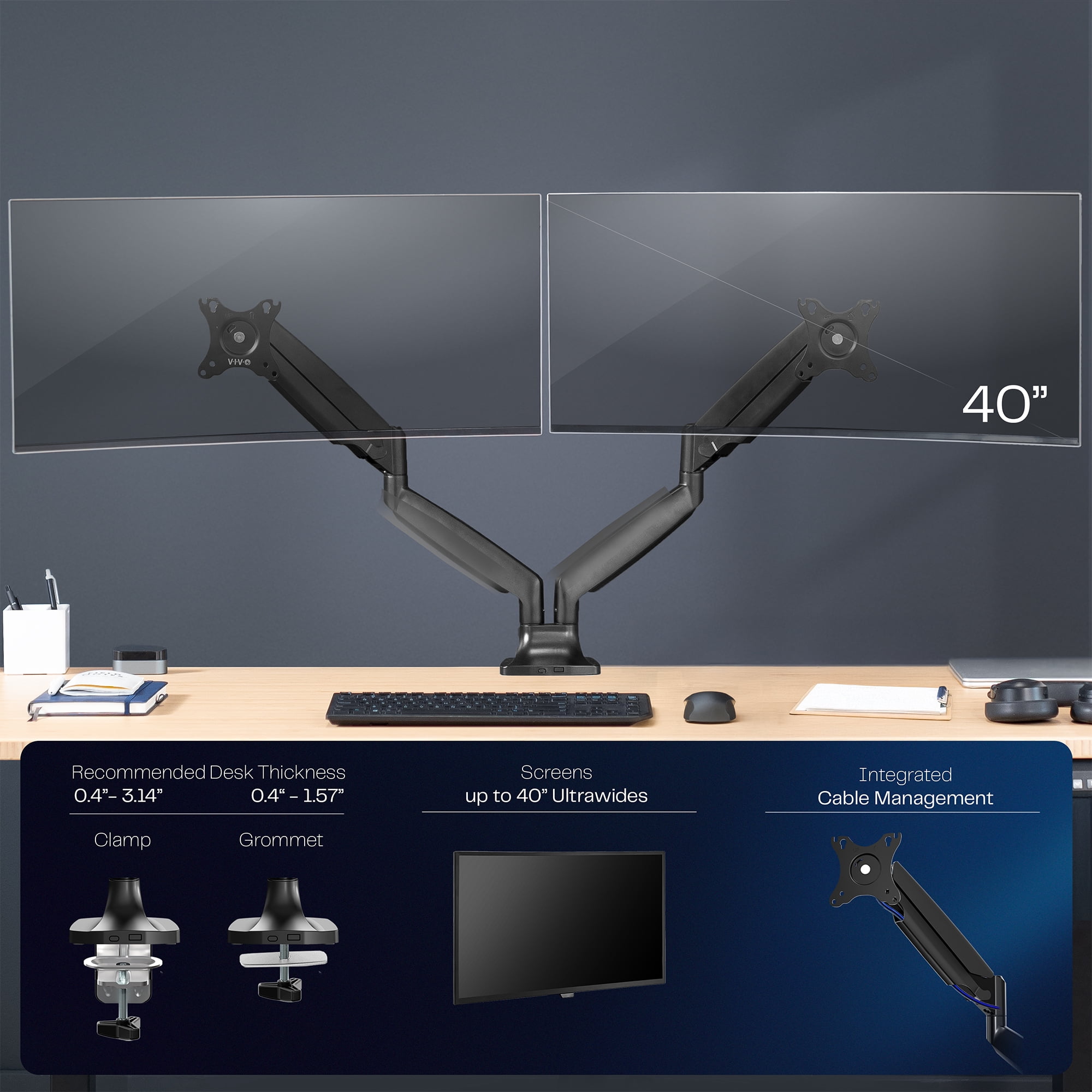 VIVO Dual Ultrawide 40" Computer Monitor Desk Mount with Pneumatic Spring Arms