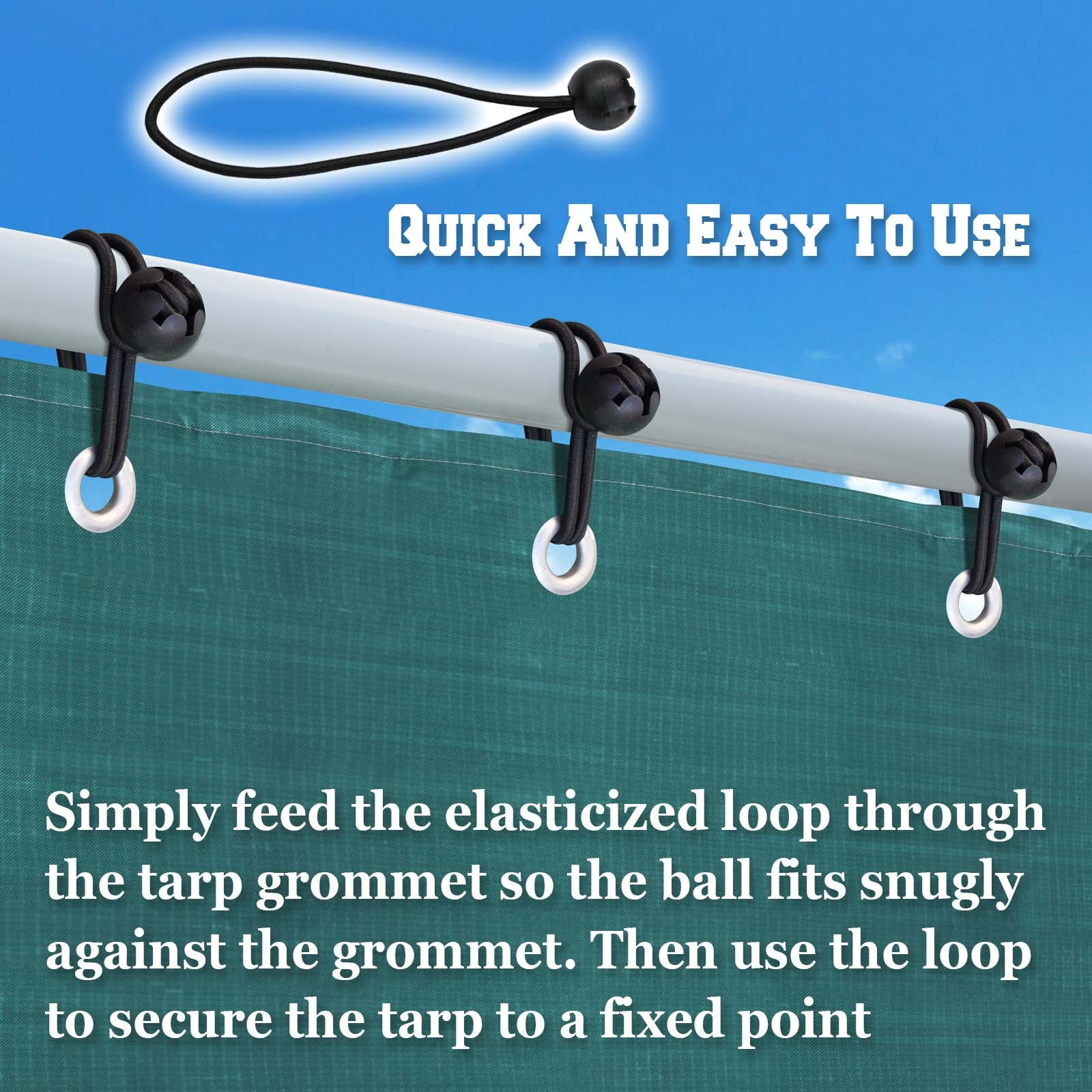 SUNNYOUTDOOR 9" Ball Bungees Cords Tarp Tent Tie Down Ball Bungees Canopy Gazebo Straps（50 PCS, Black）