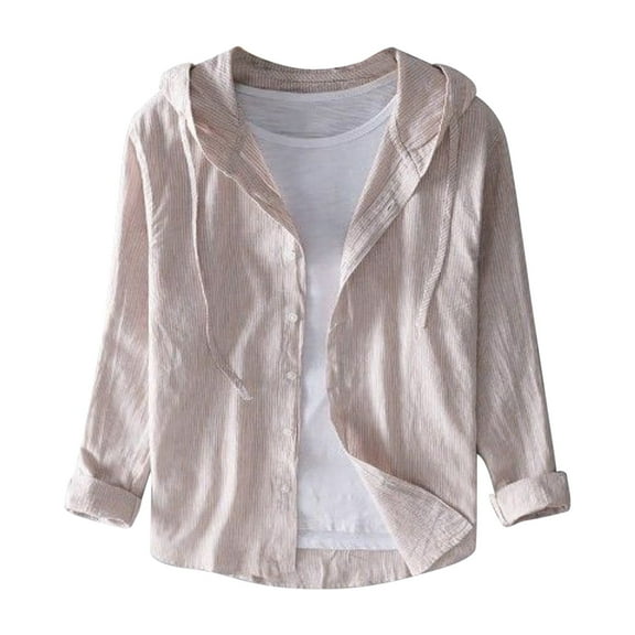 Men Button Up Shirt Sunscreen Hooded Shirt Lightweight Long Sleeve Solid Color Relaxed Fit Men Shirts