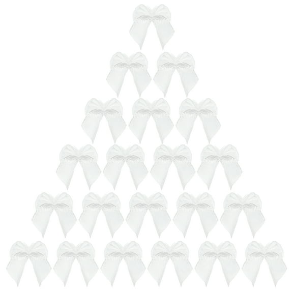 VANIDO 100pcs Ribbon Bows for Hair Satin Mini Bows White Hair Accessory Belts