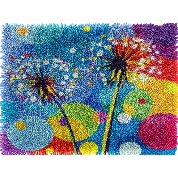 Dandelion Colorful Latch Hook Rug kits Pre-printed Crochet Yarn DIY Hooking Latch Kit Carpet Rug Cover Mat for Christmas Chair Cushion Floor Decoration 52x38cm(2)