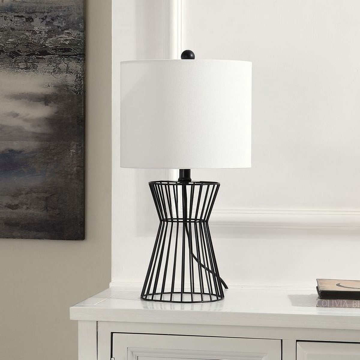 SAFAVIEH Rayna 19 in. Glam Black Iron Table Lamp with Off-white 100% Cotton Shade