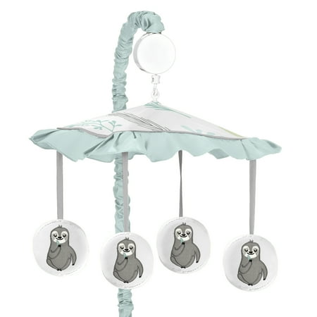UPC: 0846480071471 | Sweet Jojo Designs Blue and Grey Jungle Sloth Leaf Unisex Boy or Girl Baby Nursery Musical Crib Mobile – Turquoise Gray and Green Botanical Rainforest