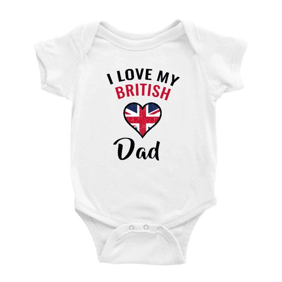 I Love My British Dad Heart Flag Cute Baby Clothes (White, 18-24 Months)
