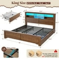 thumbnail image 4 of Romorgniz King Bed Frame with 4 Storage Drawers Platform Metal Bed Frame with Storage Headboard & LED & Charge Station, Brown, 4 of 8