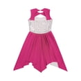 thumbnail image 4 of YEAHDOR Girls Overlay Liturgical Praise Dance Dress Contrast Color Asymmetrical Hem Contemporary Dance Costume Hot Pink-A 16, 4 of 5