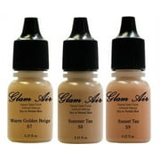 Glam Air Airbrush Water-based Foundation in Set of Three (3) Assorted Medium Satin Shades S7-S8-S9 0.25oz