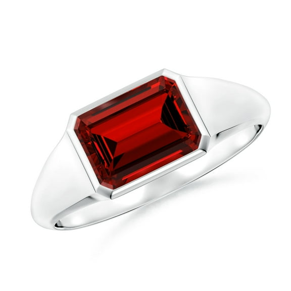 ANGARA Lab Grown 1.6 Ct Emerald-Cut Ruby Signet Ring in 925 Sterling Silver for Women (Size-8x6mm) | July Birthstone, Birthday, Anniversary, Jewelry Gift for Women | Lab Grown Ruby Ring