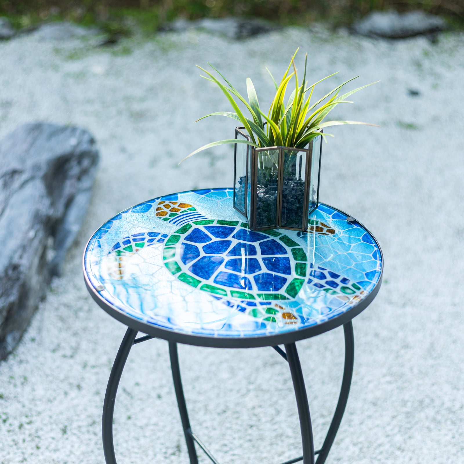 Blue mosaic garden table sale