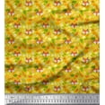 thumbnail image 1 of Soimoi Moss Georgette Fabric Leaves & Fox Face Cartoon Print Fabric by The Yard 42 Inch Wide, 1 of 1