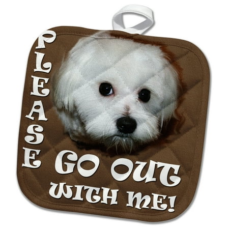 

3dRose Please go out with me. Cute white Maltese. - Pot Holder 8 by 8-inch
