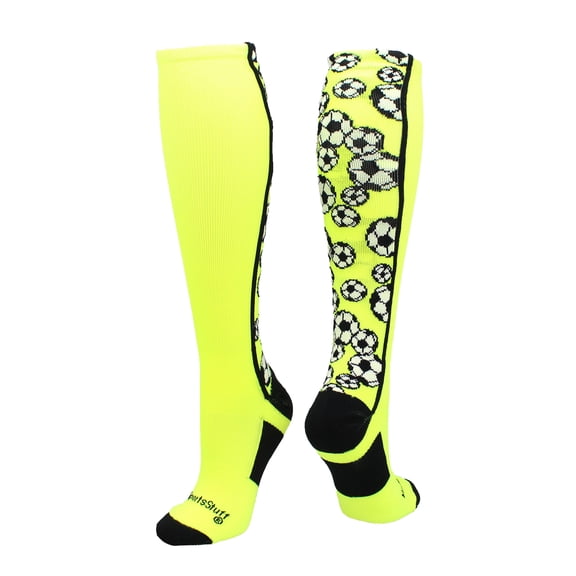 Crazy Soccer Socks with Soccer Balls over the calf (Neon Yellow/Black, Large)