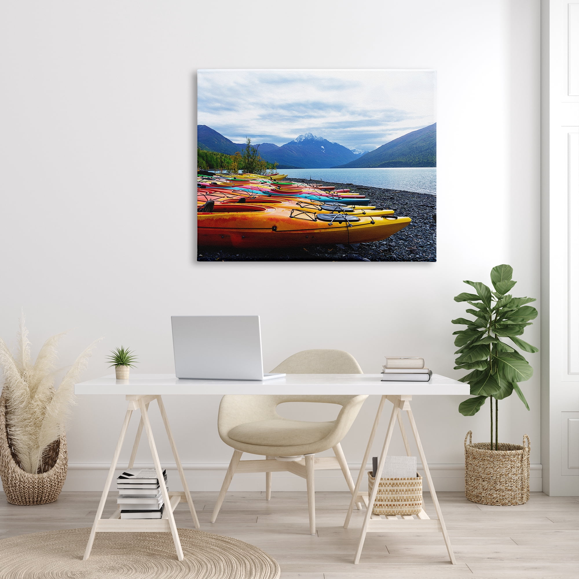 Stupell Industries Row of Kayaks Mountain Peak Lake Landscape, 36 x 48, Designed by Kali Wilson