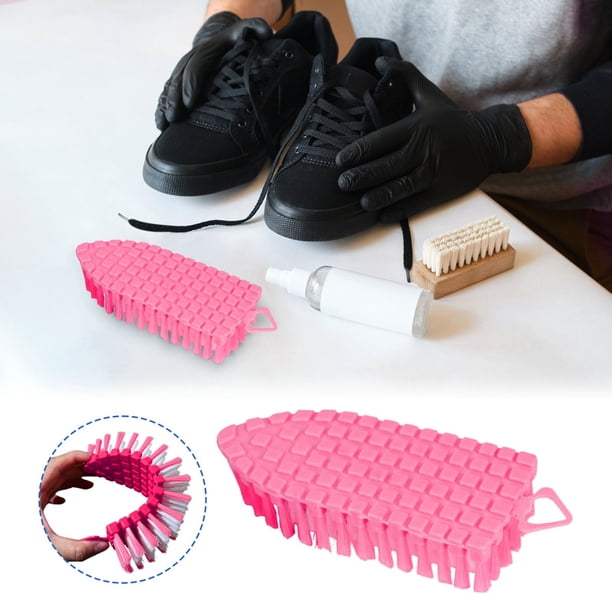 Cepillo de limpieza flexible con cerdas suaves para cabezal de ducha | Mango ergonómico | Diseño curvo para paredes y esquinas de bañera | Quitamanchas para limpieza profunda del baño y zonas de difí