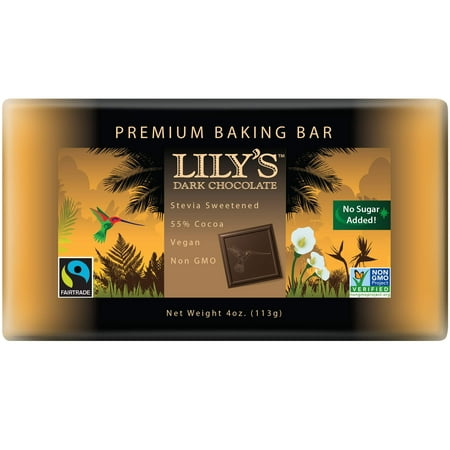 Premium Dark Chocolate Baking Bar by Lilyâ??s Sweets | Stevia Sweetened, No Added Sugar, Low-Carb, Keto Friendly | 55% Cacao | Fair Trade, Vegan, Gluten-Free & Non-GMO | 4 ounce 12