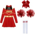 thumbnail image 5 of TiaoBug Womens Cheer Leader Costume Cheering Uniform Long Sleeve Dress with Stockings Red B M, 5 of 7